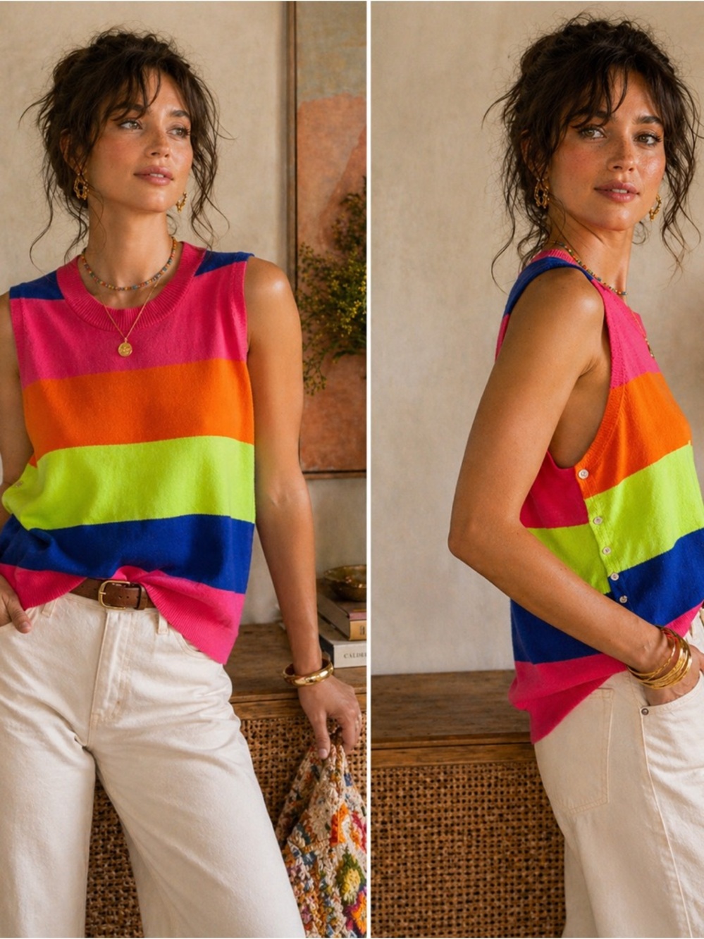 ZAKET & PLOVER Rainbow Stripe Knit Sweater Vest – XS (Oversized Fit)